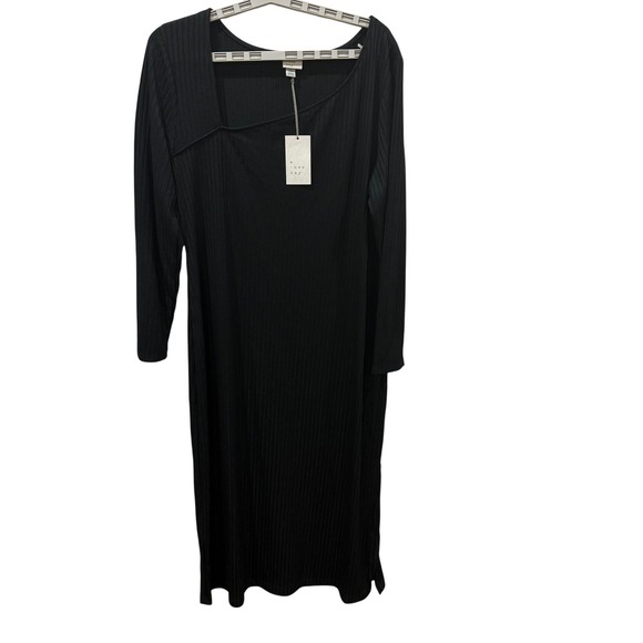 a new day Dresses & Skirts - A New Day Womens Black Ribbed Asymmetrical Neck Long Sleeve Midi Dress XXL NEW